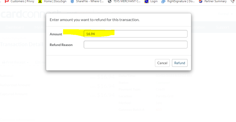 Refunds on CardConnect