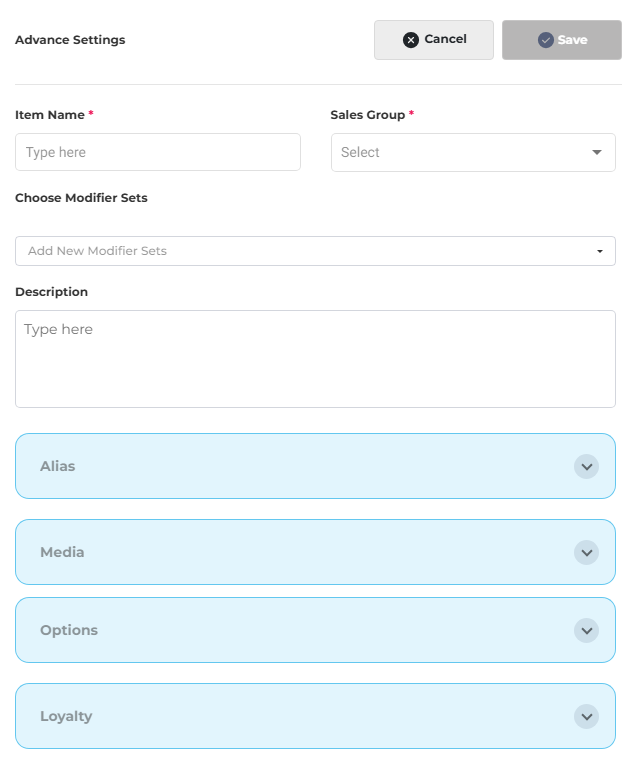 Menu Items - Add Item